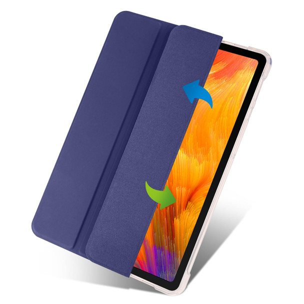 For Huawei MatePad SE 3-folding Transparent TPU Smart Leatherette Tablet Case with Pen Slot(Dark Blue)