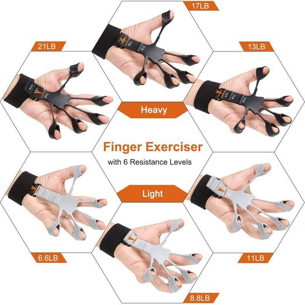 Silicone Grip Device Finger Exercise Strength Trainer(1 Black+Wrist)