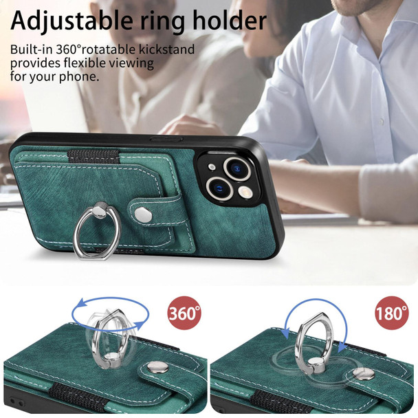 For iPhone XR Retro Skin-feel Ring Card Wallet Phone Case(Green)