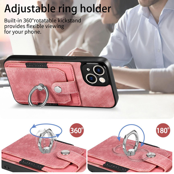 For iPhone 11 Pro Retro Skin-feel Ring Card Wallet Phone Case(Pink)