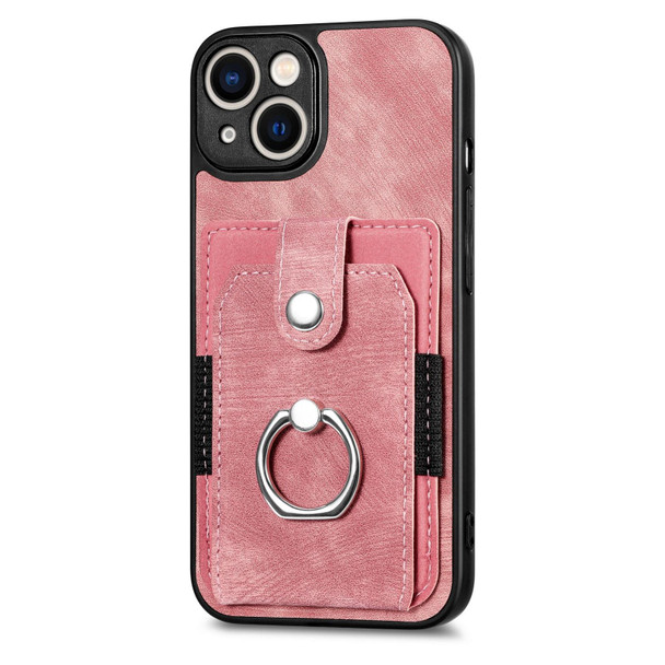 For iPhone XR Retro Skin-feel Ring Card Wallet Phone Case(Pink)