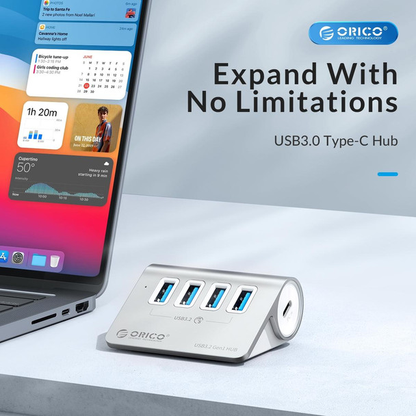 ORICO M3U4 Aluminum Alloy 4-Port USB 3.2 Gen1 5Gbps HUB (Silver)