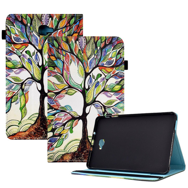 For Samsung Galaxy Tab A 10.1 2016 T580 Colored Drawing Stitching Elastic Band Leatherette Smart Tablet Case(Life Tree)