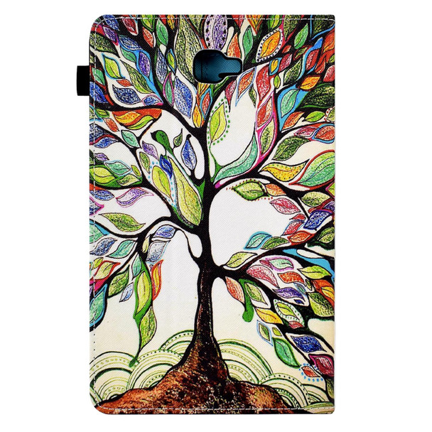 For Samsung Galaxy Tab A 10.1 2016 T580 Colored Drawing Stitching Elastic Band Leatherette Smart Tablet Case(Life Tree)