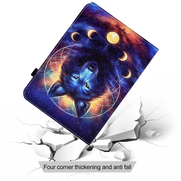 Colored Drawing Stitching Elastic Band Leatherette Smart Tablet Case For iPad 10th Gen 10.9 2022(Sky Wolf)