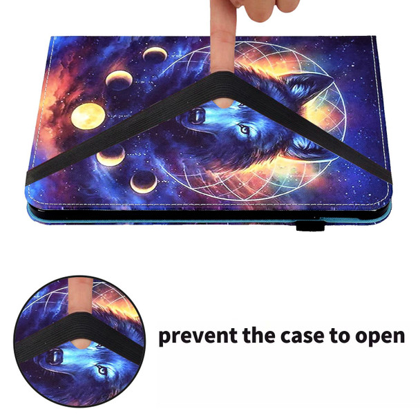 Colored Drawing Stitching Elastic Band Leatherette Smart Tablet Case For iPad 9 / 8 / 6 / 5(Sky Wolf)