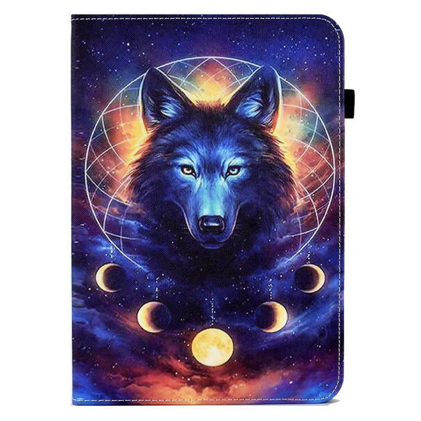 Colored Drawing Stitching Elastic Band Leatherette Smart Tablet Case For iPad 9 / 8 / 6 / 5(Sky Wolf)