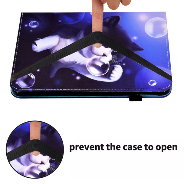 Colored Drawing Stitching Elastic Band Leatherette Smart Tablet Case For iPad 10th Gen 10.9 2022(Bubble Cat)