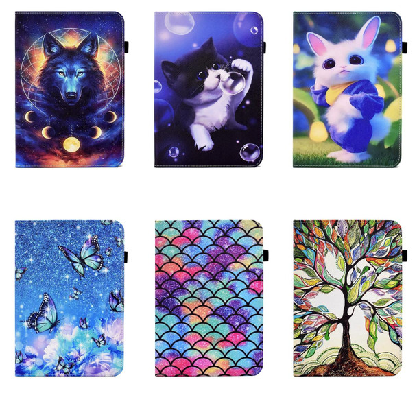 For Samsung Galaxy Tab A7 T500 Colored Drawing Stitching Elastic Band Leatherette Smart Tablet Case(Cute Rabbit)