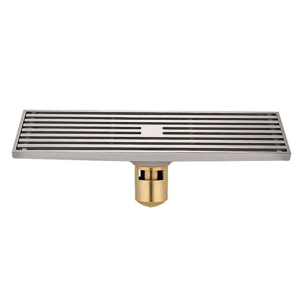 8x30cm Extended Full Copper Strip Floor Drain, Style: K8035 Nickel Brushes+5.5 Deep Water Seal