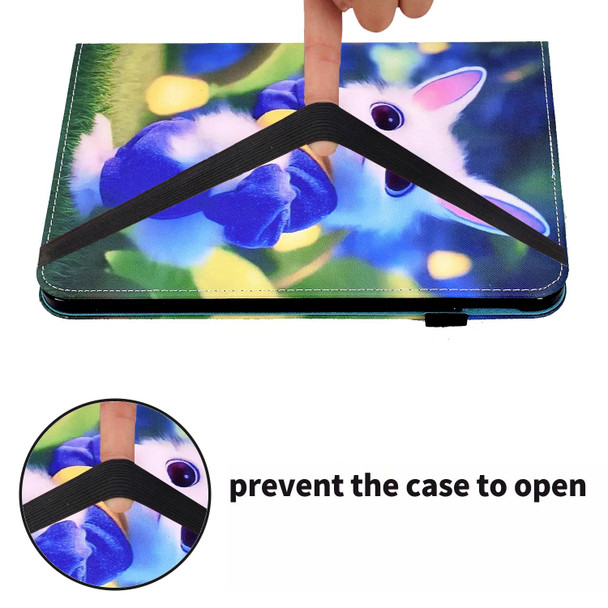 For Lenovo Tab M10 Plus 10.6 3rd Gen 2022 Colored Drawing Stitching Elastic Band Leatherette Smart Tablet Case(Cute Rabbit)