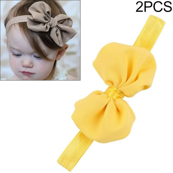 2 PCS Baby Headband Ribbon Chiffon Bow Children Hair Band Headwear(Yellow)