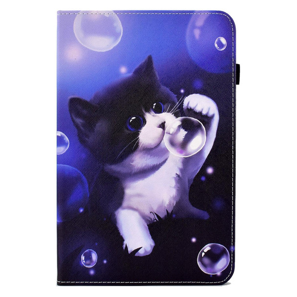 For Samsung Galaxy Tab A7 Lite T220 Colored Drawing Stitching Elastic Band Leatherette Tablet Case(Bubble Cat)