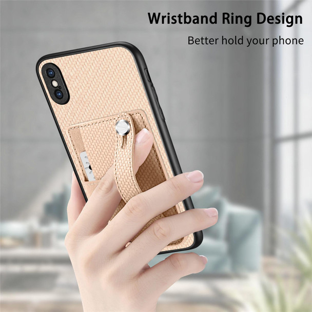 For iPhone XS Max Wristband Kickstand Card Wallet Back Cover Phone Case with Tool Knife(Khaki)