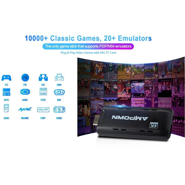 Ampown U9 Wireless 2.4G HD Arcade PSP Home TV Mini Game Console 64G 10000+ Games