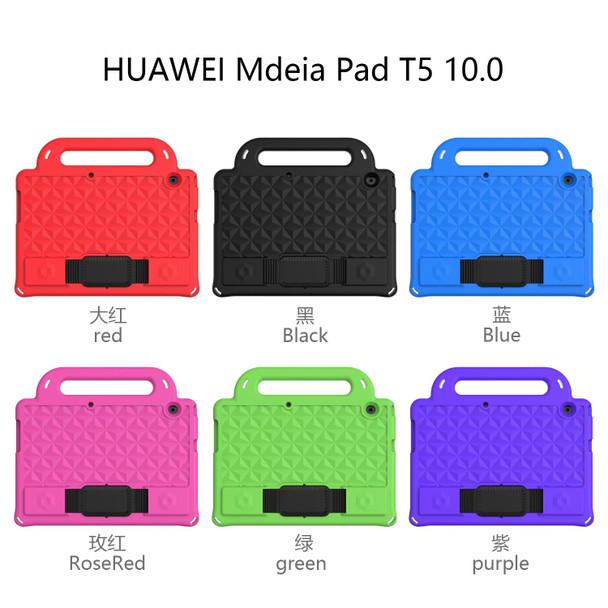 For Huawei  MediaPad T5 10.1 Diamond Series EVA  Anti-Fall Shockproof Sleeve Protective Shell Case with Holder & Strap(RoseRed)