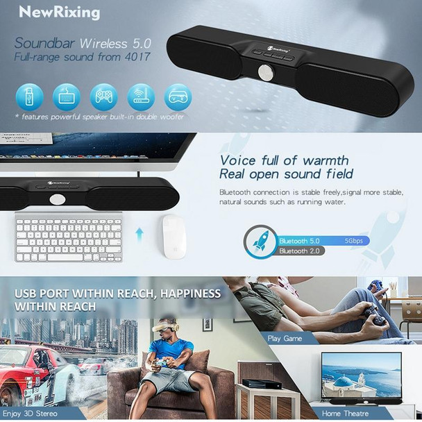 New Rixing NR4017 Portable 10W Stereo Surround Soundbar Bluetooth Speaker with Microphone(Black)