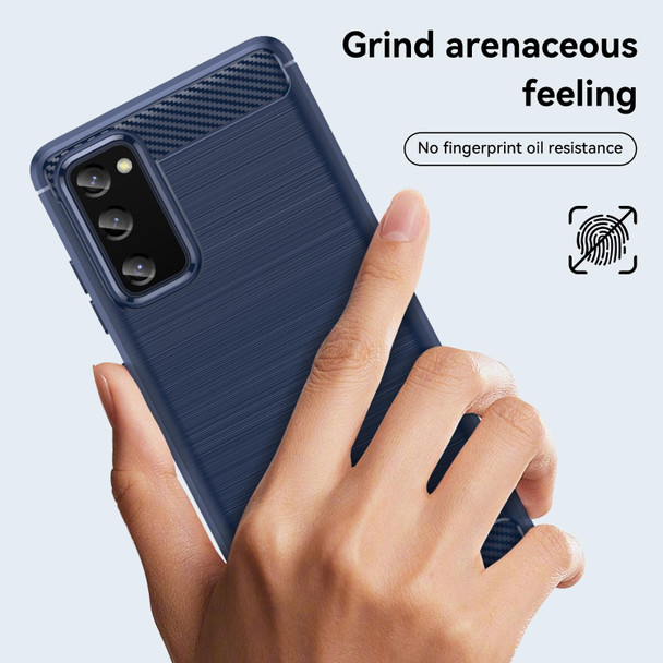 For Samsung Galaxy S20 FE 2022 Brushed Texture Carbon Fiber TPU Phone Case(Blue)