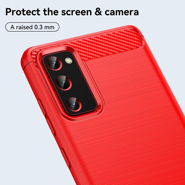 For Samsung Galaxy S20 FE 2022 Brushed Texture Carbon Fiber TPU Phone Case(Red)