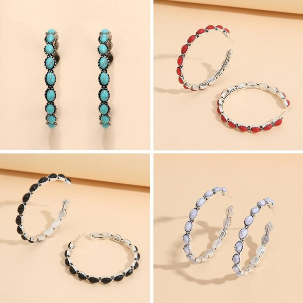 2 pairs Geometric Large Circle Set Turquoise Earrings Retro C-shaped Hoop Earrings(Photo Color)