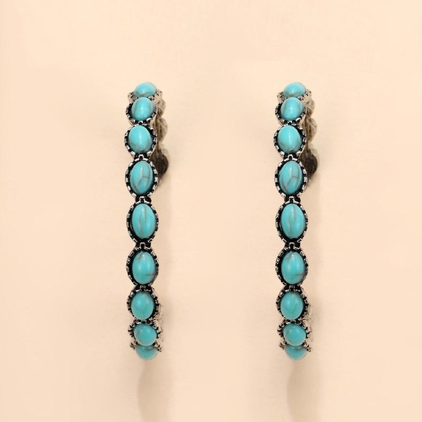 2 pairs Geometric Large Circle Set Turquoise Earrings Retro C-shaped Hoop Earrings(Photo Color)