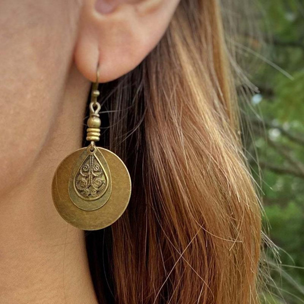 2 pairs Bohemian Vintage Ethnic Antique Circle Engraved Earrings(Bronze)