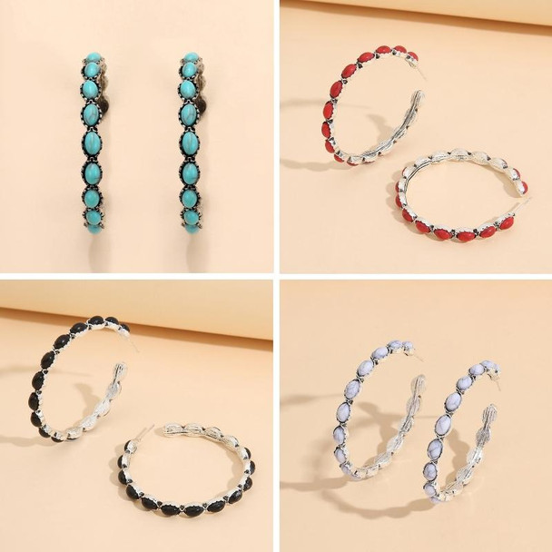 2 pairs Geometric Large Circle Set Turquoise Earrings Retro C-shaped Hoop Earrings(Black)