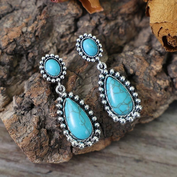 2 pairs Antique Silver 925 Turquoise Drop Earrings(EA589)