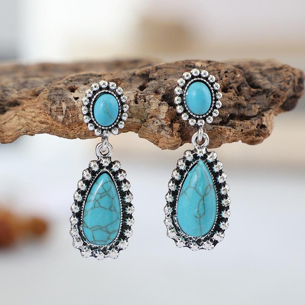 2 pairs Antique Silver 925 Turquoise Drop Earrings(EA589)