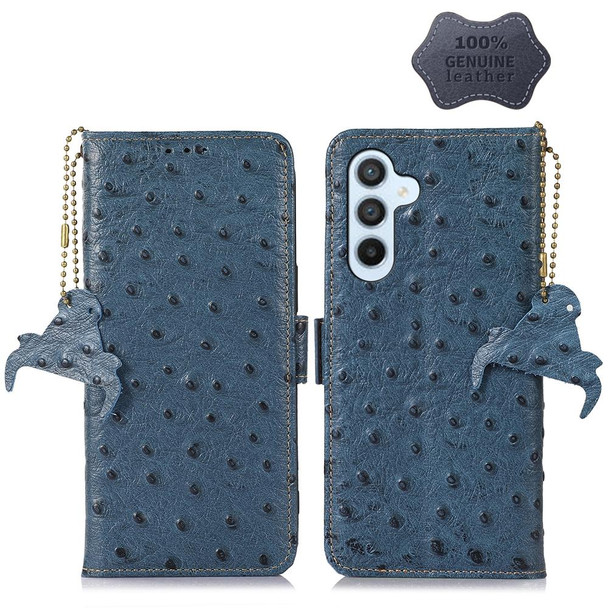 For Samsung Galaxy A24 4G Ostrich Pattern Genuine Leatherette RFID Phone Case(Blue)