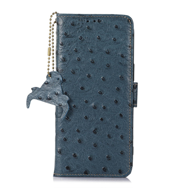 For Samsung Galaxy A24 4G Ostrich Pattern Genuine Leatherette RFID Phone Case(Blue)