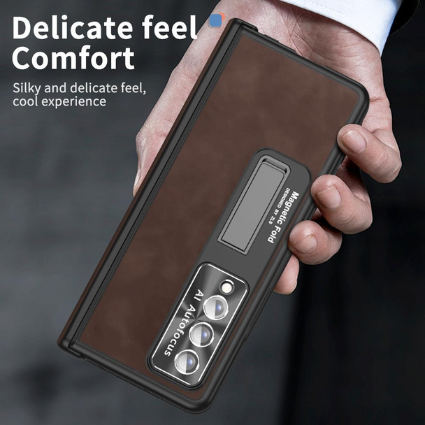 For Samsung Galaxy Z Fold3 5G Napa Pattern All-inclusive Magnetic Phone Case(Coffee)