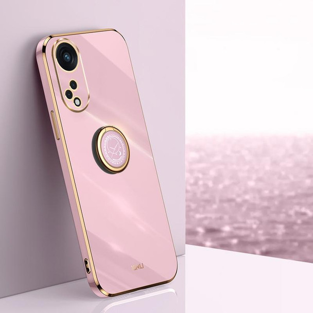 For OPPO Reno8 T 5G XINLI Straight Edge 6D Electroplate TPU Phone Case with Ring Holder(Cherry Purple)