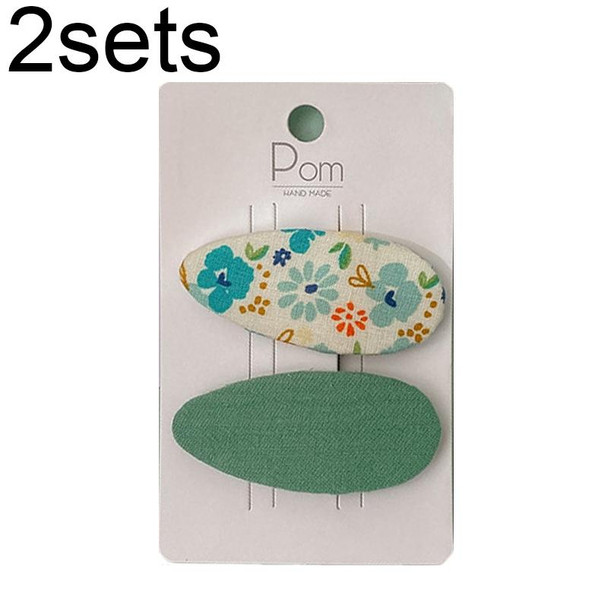 2sets Candy Color Floral Polka Dot Sweet Baby Drop Hair Clip(Green Flower)