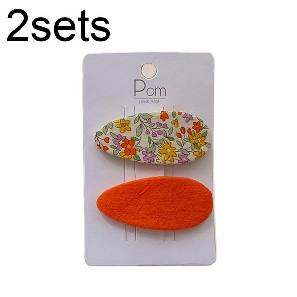 2sets Candy Color Floral Polka Dot Sweet Baby Drop Hair Clip(Orange Flower)