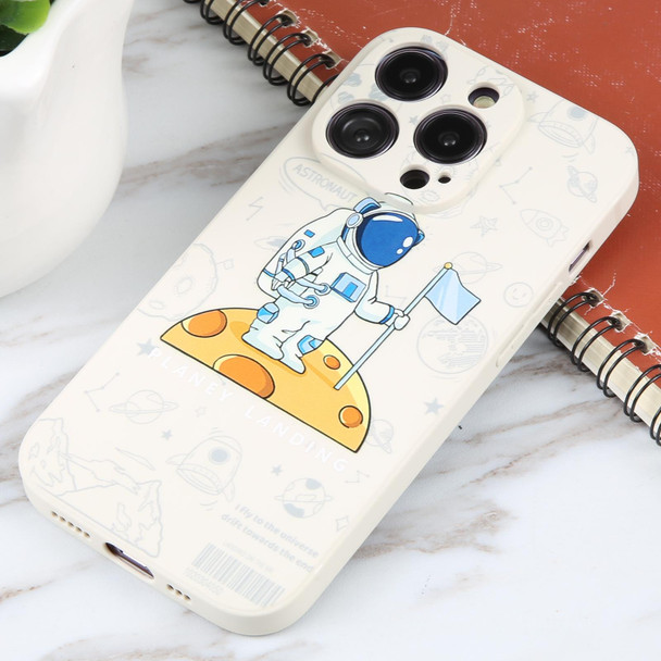 For iPhone SE 2022 / 2020 / 7 / 8 Astronaut Pattern Silicone Straight Edge Phone Case(Planet Landing-White)