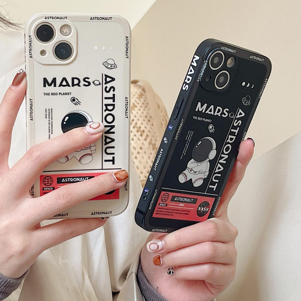 For iPhone XS Max Astronaut Pattern Silicone Straight Edge Phone Case(Mars Astronaut-White)