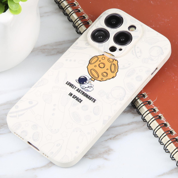 For iPhone 12 Astronaut Pattern Silicone Straight Edge Phone Case(Lovely Astronaut-White)