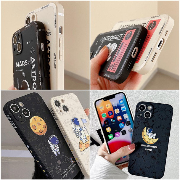 For iPhone X / XS Astronaut Pattern Silicone Straight Edge Phone Case(Mars Astronaut-White)
