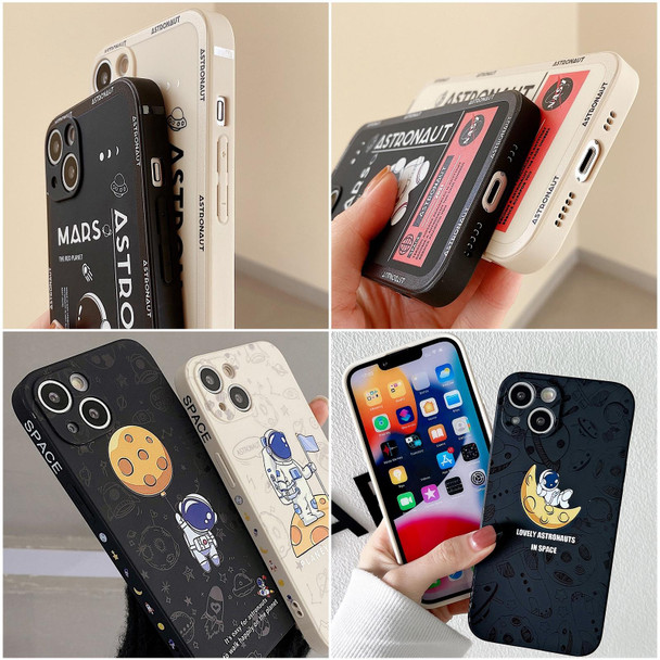 For iPhone XR Astronaut Pattern Silicone Straight Edge Phone Case(Flying Astronaut-White)