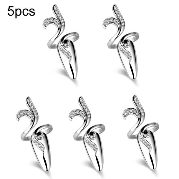 5pcs Diamond Nail Cap Jewelry Open Ring, Color: Silver Little Finger