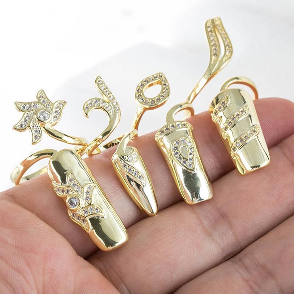 5pcs Diamond Nail Cap Jewelry Open Ring, Color: Silver Little Finger