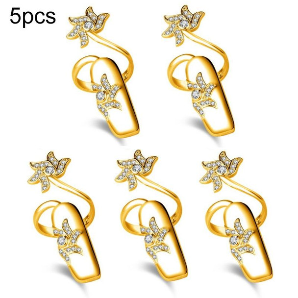 5pcs Diamond Nail Cap Jewelry Open Ring, Color: Gold Middle Finger