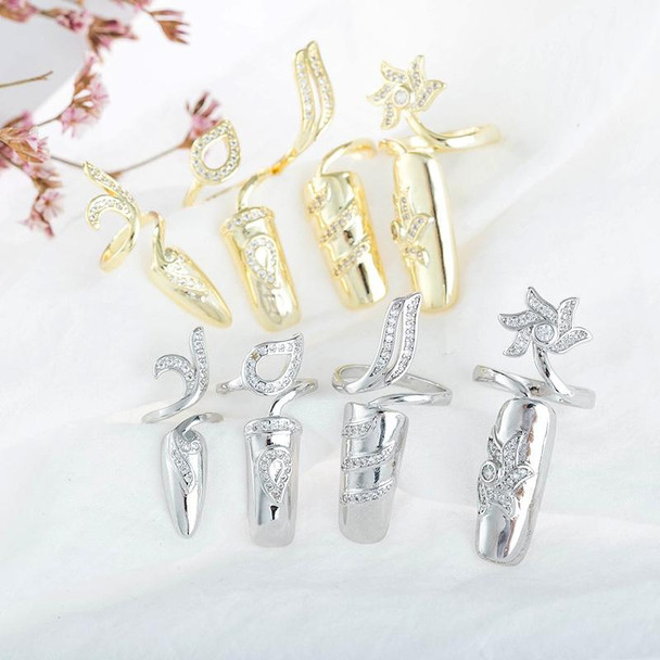 5pcs Diamond Nail Cap Jewelry Open Ring, Color: Gold Middle Finger