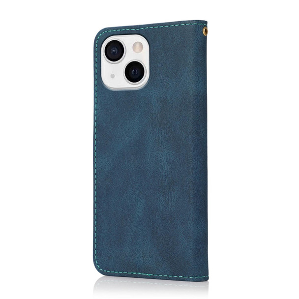For iPhone 13 Dual-color Stitching Leatherette Phone Case(Blue Green)