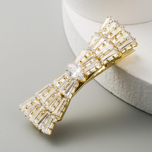 2 PCS Bow Element Hairpin Duckbill Clip Alloy Inlaid Rhinestone Hair Clip(Golden)