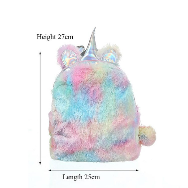 2 PCS Unicorn Backpack Bag For Teenager Colorful Fur Leatherette Schoolbag Female Travel Shoulder Bag(Colour)