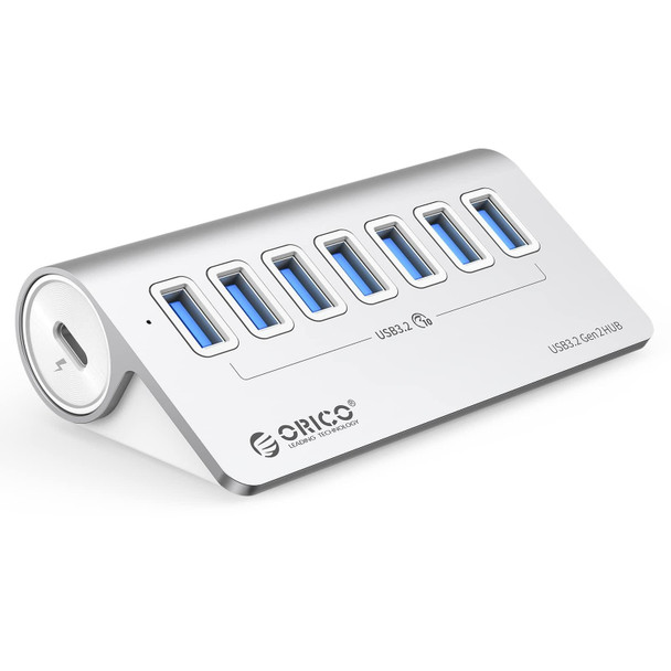 ORICO M3U7-G2 Aluminum Alloy 7-Port USB 3.2 Gen2 10Gbps HUB with 0.5m Cable (Silver)