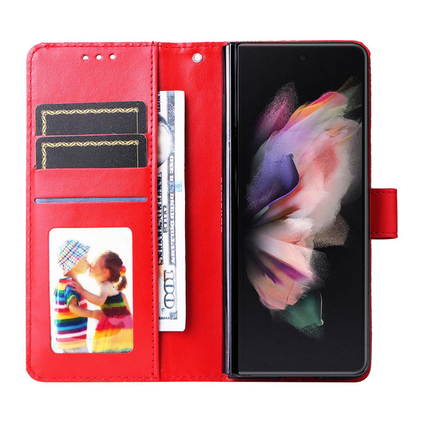 For Samsung Galaxy Z Fold3 5G Embossed Sunflower Leatherette Phone Case(Red)