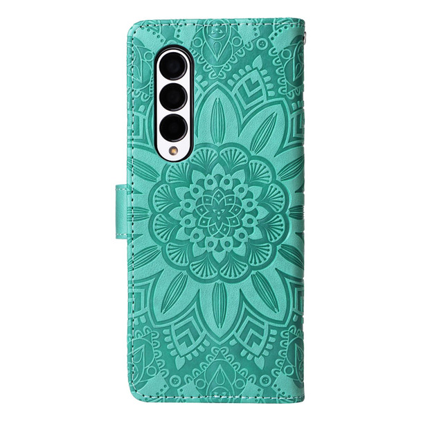 For Samsung Galaxy Z Fold3 5G Embossed Sunflower Leatherette Phone Case(Green)